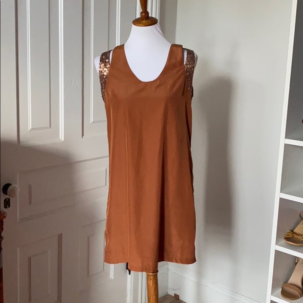 Rust Shift dress with sequin detail